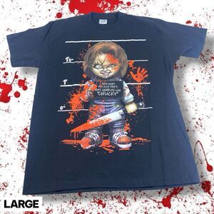 Vintage Y2K Chucky T Shirt Mens LRG Black Graphic Tee Horror Movie Double Sided